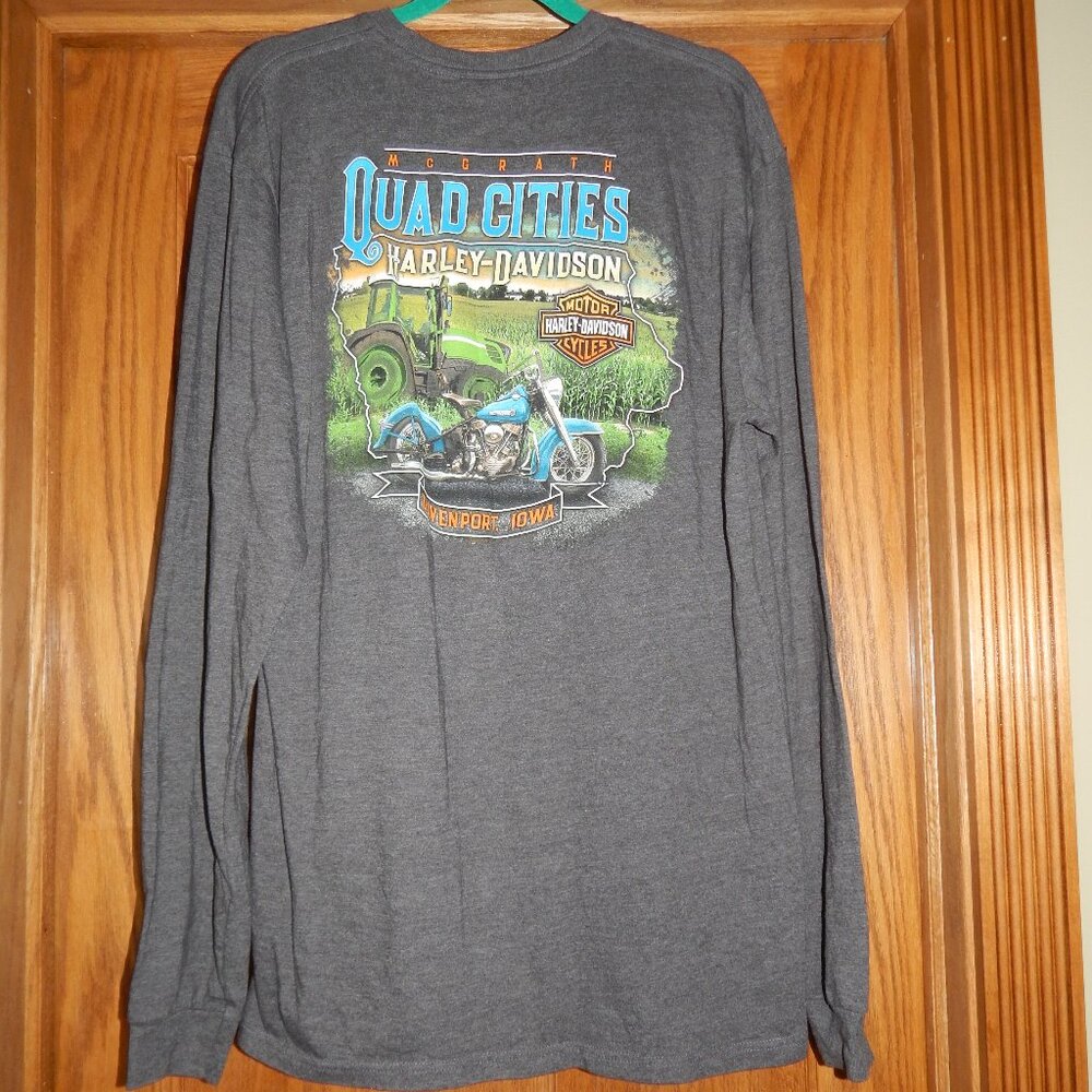 Mens Size Large L McGrath Quad Cities Iowa HARLEY DAVIDSON Long Sleeve Tee Shirt